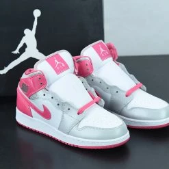 Fit Sporting Goods Air Jordan 1 Mid White/Metallic Platinum-Dynamic Pink 555112-109 For Sale