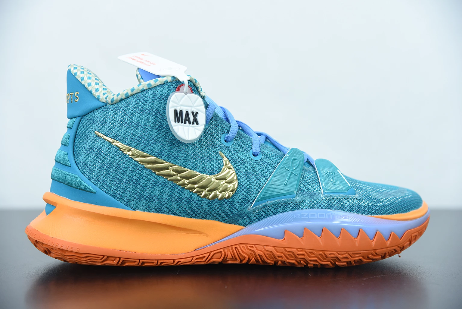 Fit Sporting Goods Concepts X Nike Kyrie 7 Teal Blue/Light Blue-Orange-Metallic Gold 4 Fit Sporting Goods Concepts X Nike Kyrie 7 Teal Blue/Light Blue-Orange-Metallic Gold - Image 2