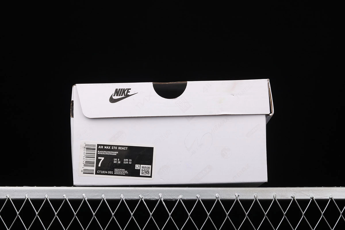 Fit Sporting Goods Nike Air Max 270 React Black Silver Orange CT1834-001 9 Fit Sporting Goods Nike Air Max 270 React Black Silver Orange CT1834-001 - Image 7