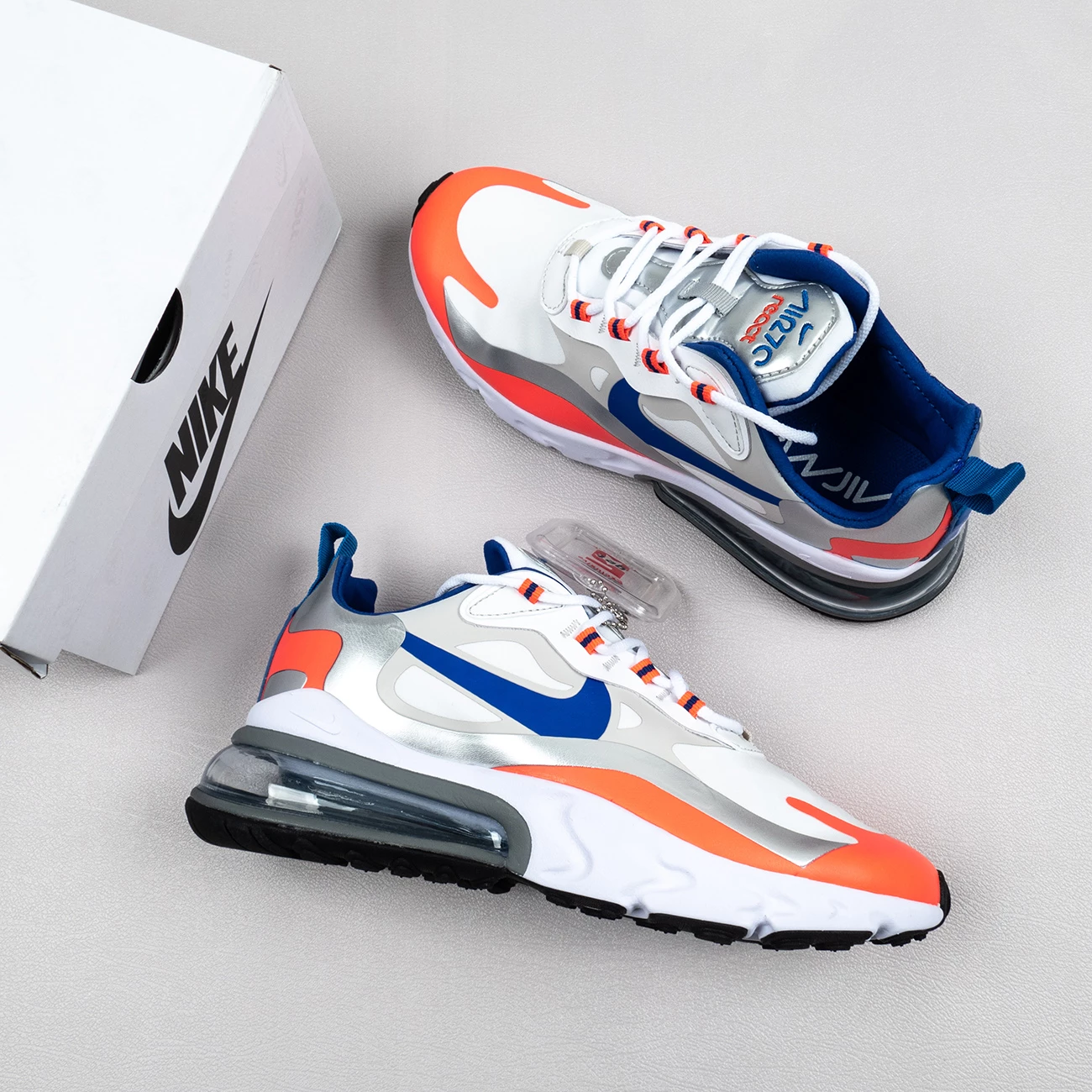 Fit Sporting Goods Nike Air Max 270 React ‘Knicks’ White Silver Orange Blue CW3094-100 10 Fit Sporting Goods Nike Air Max 270 React ‘Knicks’ White Silver Orange Blue CW3094-100 - Image 8